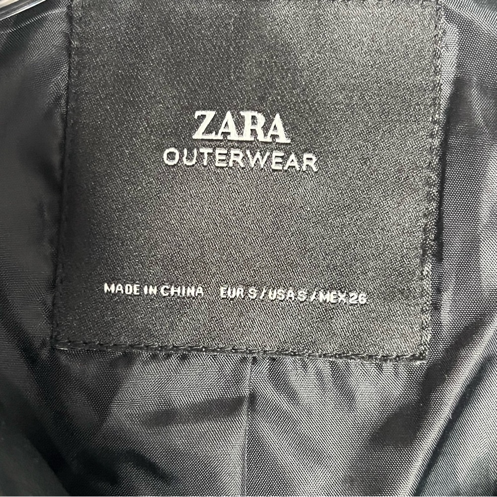 Zara Black Faux Leather Biker Jacket with Wide Lapel size Small - Picture 3 of 6